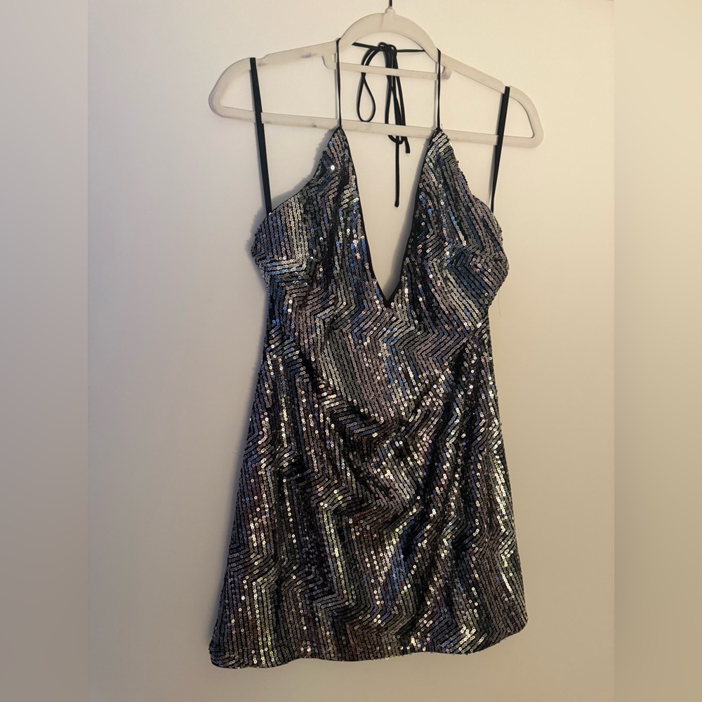 Michael Costello Metallic Silver Mini Dress